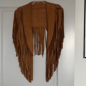 Brown Fringe Suede Shawl
